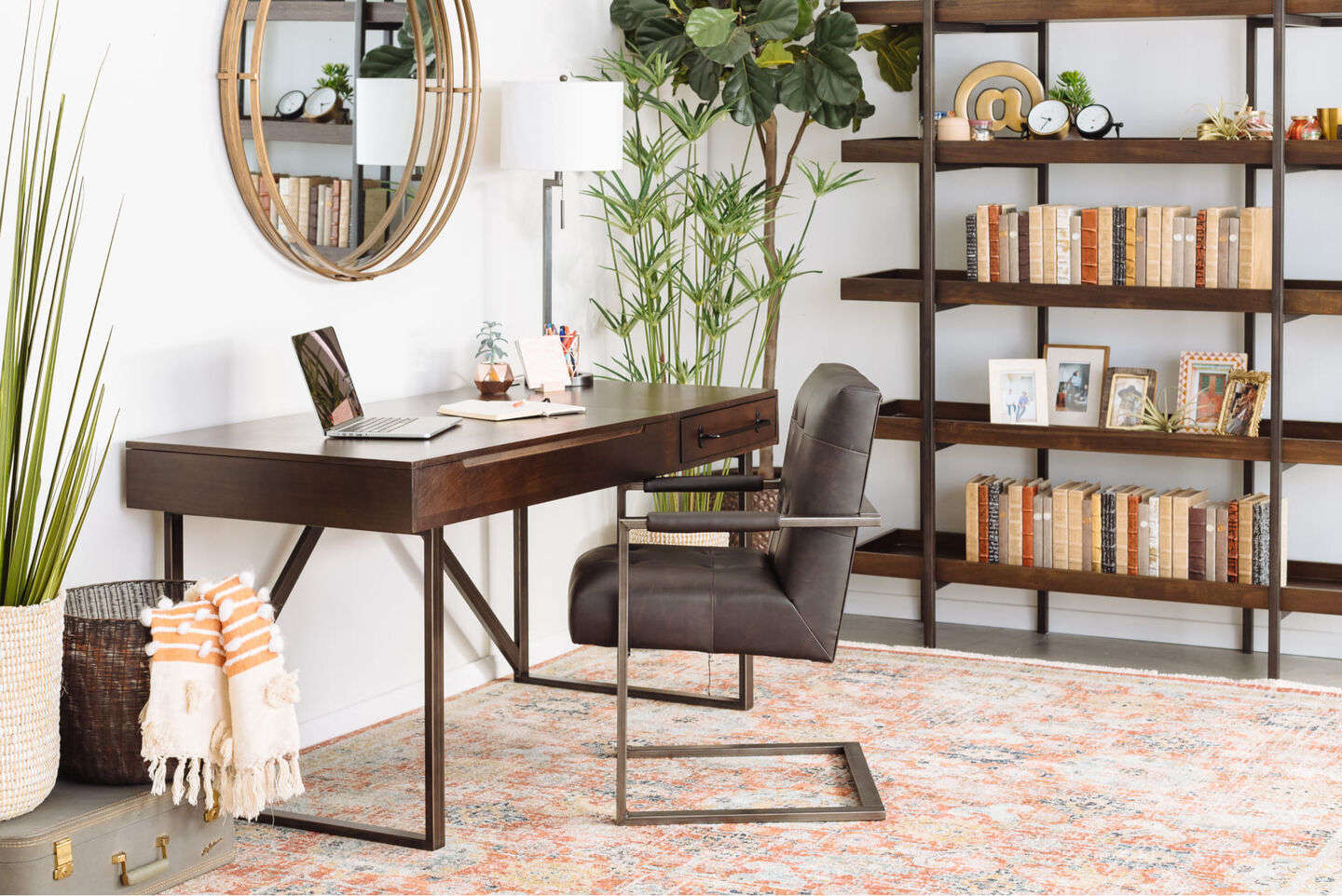 Ashley Starmore Brown Wood Desk in Transitional Style Office